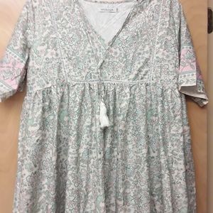 Green Pink Boho Peasant Dress XXL
